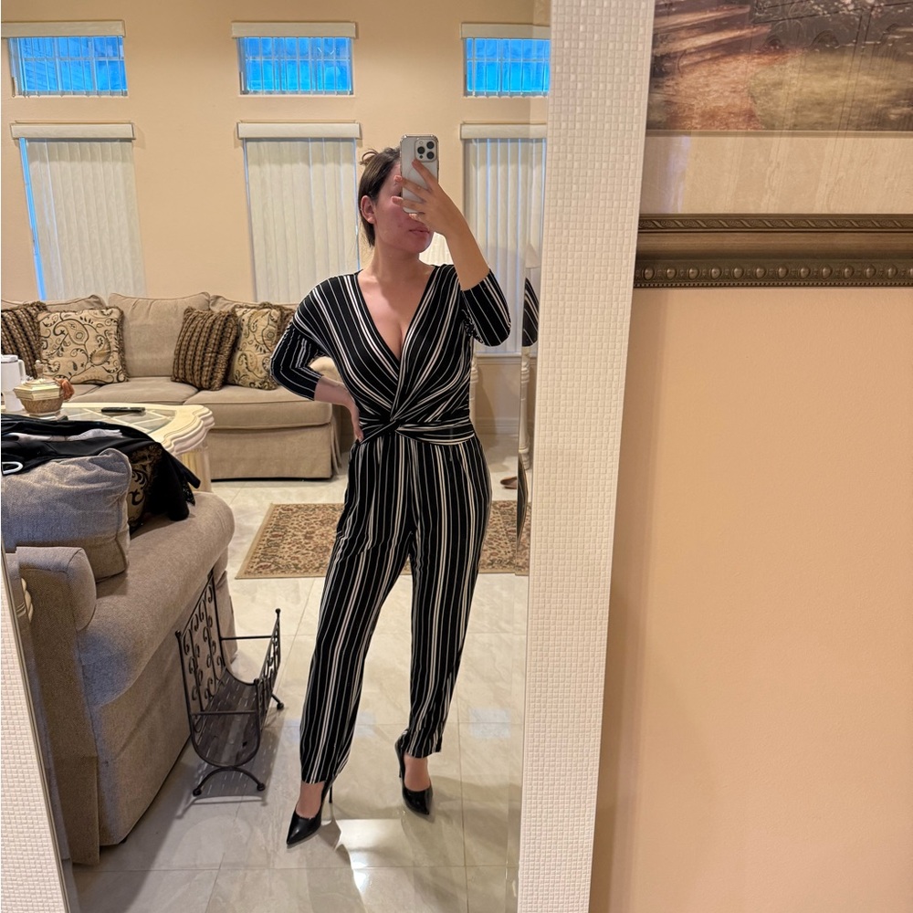 Express Black and White Striped Jumpsuit
